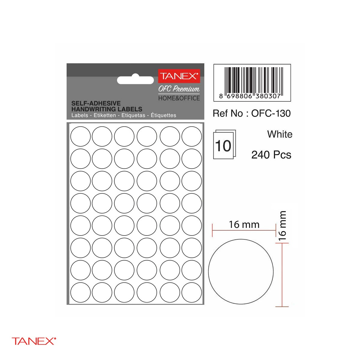 Set 4800 etichete autoadezive rotunde Tanex, diametru 16 mm, 10 seturi, albe [4]