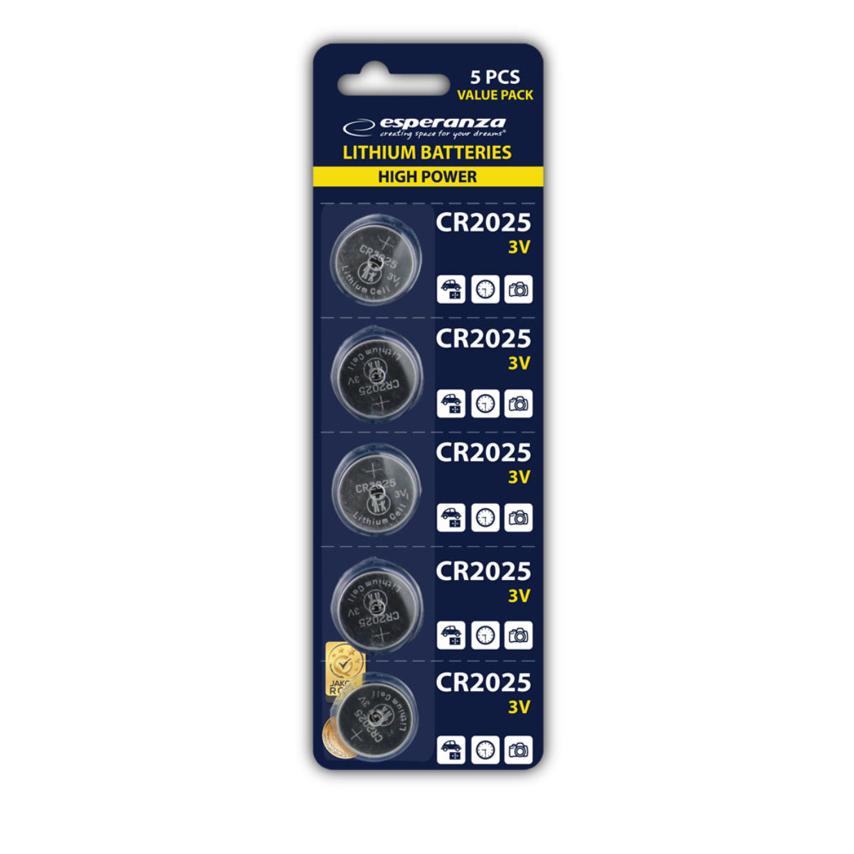 Set 5 baterii Litiu 3V CR2025, Esperanza 95799, tip moneda, in blister [1]