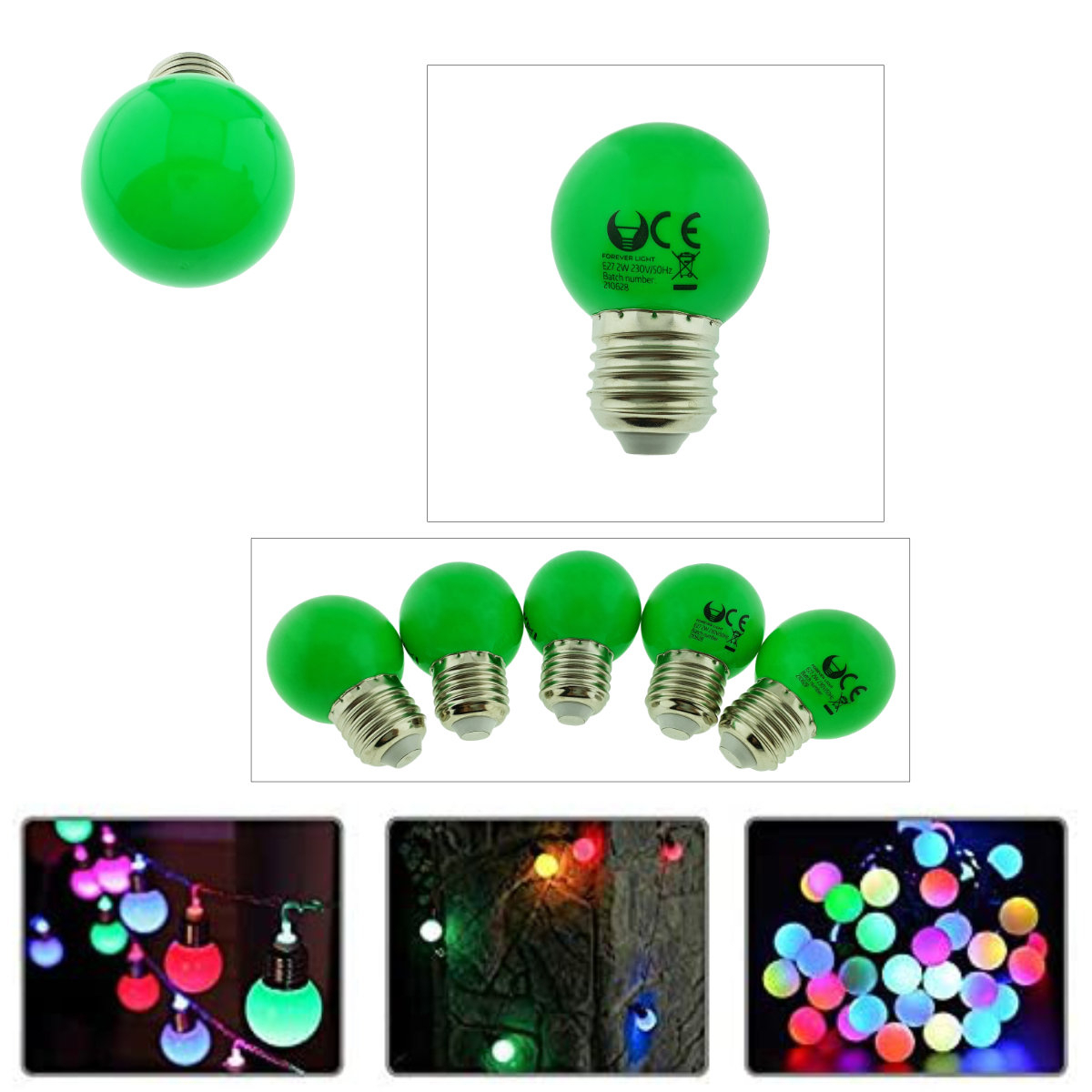 Set 5 becuri LED, E27 G45, Forever Light 92945, 2W, unghi larg de 360°, verzi [4]