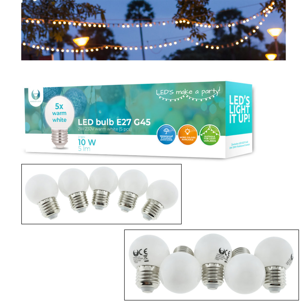 Set 5 becuri LED, E27 G45, Forever Light 92946, 2W, unghi larg de 360°, alb cald [5]