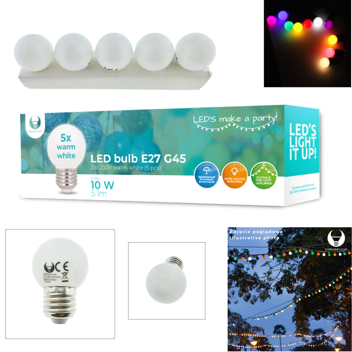 Set 5 becuri LED, E27 G45, Forever Light 92946, 2W, unghi larg de 360°, alb cald [3]