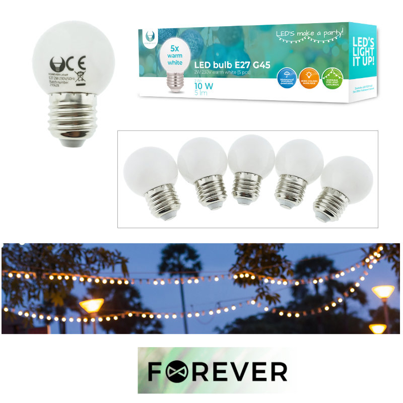 Set 5 becuri LED, E27 G45, Forever Light 92946, 2W, unghi larg de 360°, alb cald [6]