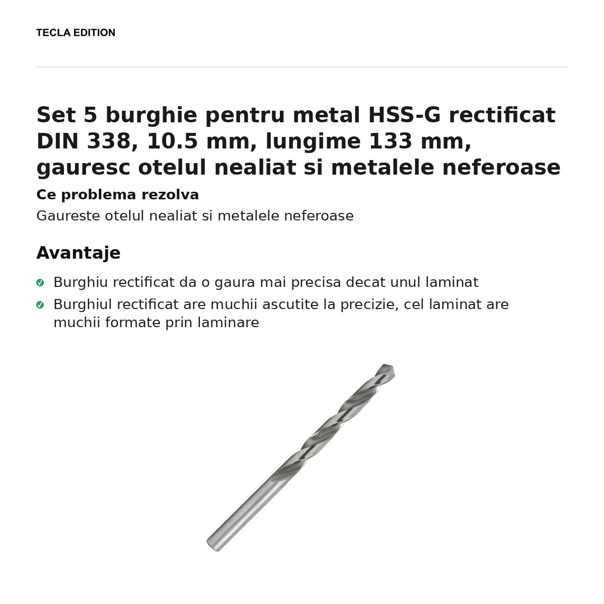 Set 5 burghie pentru metal HSS-G rectificat DIN 338, 10.5 mm, lungime 133 mm, gauresc otelul nealiat si metalele neferoase [2]