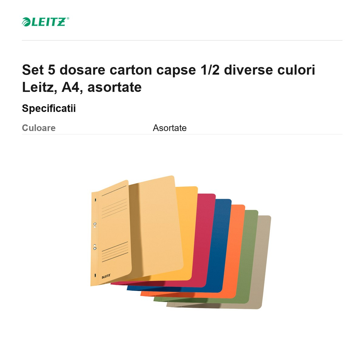 Set 5 dosare carton capse 1/2 diverse culori Leitz, A4, asortate [3]