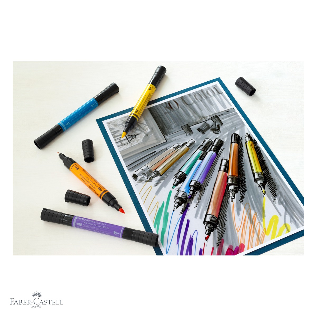 Set 5 markere dual Faber-Castell Pitt Artist Pen Fashion, varf pensula si liner, pentru desen si ilustratie moda [4]