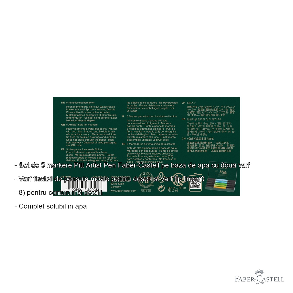 Set 5 markere Faber-Castell Pitt Artist Pen Dual, varf pensula si liner, tema Animals, pentru ilustratie si desen [2]