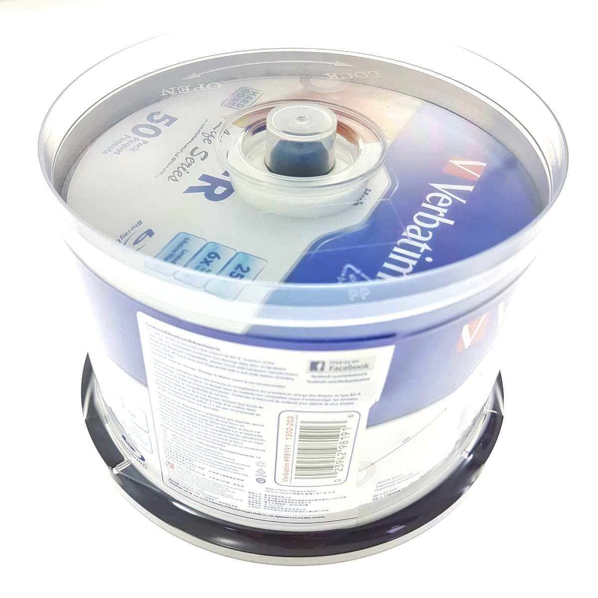 Set 50 Blu Ray BD-R Verbatim Life Series 98191, 25 Gb, 6X, Printabil inkjet, ambalat cake box [10]