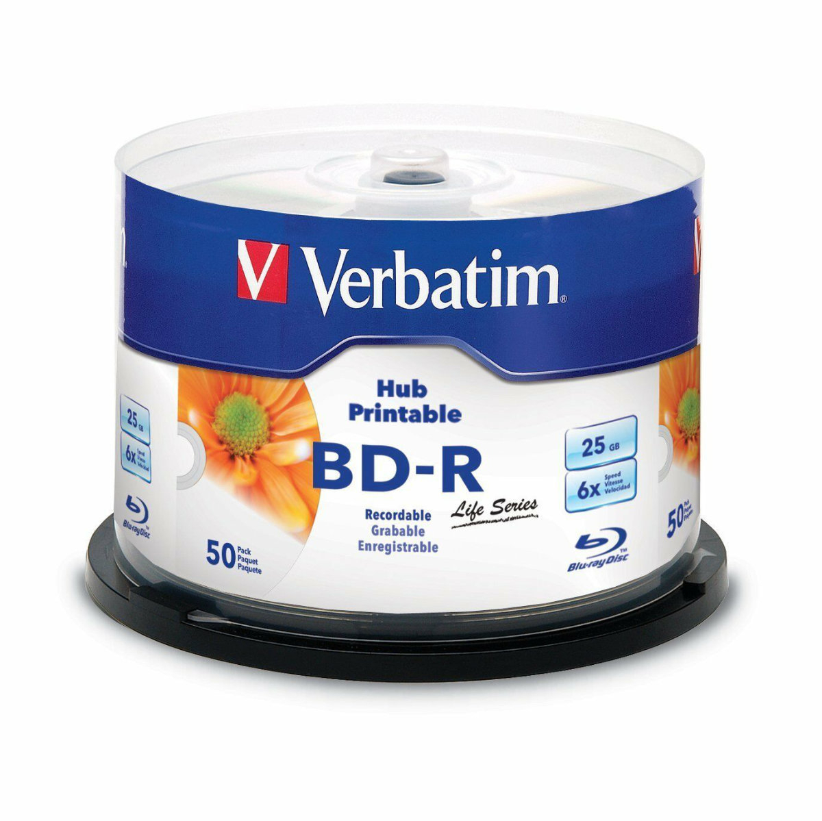 Set 50 Blu Ray BD-R Verbatim Life Series 98191, 25 Gb, 6X, Printabil inkjet, ambalat cake box [6]
