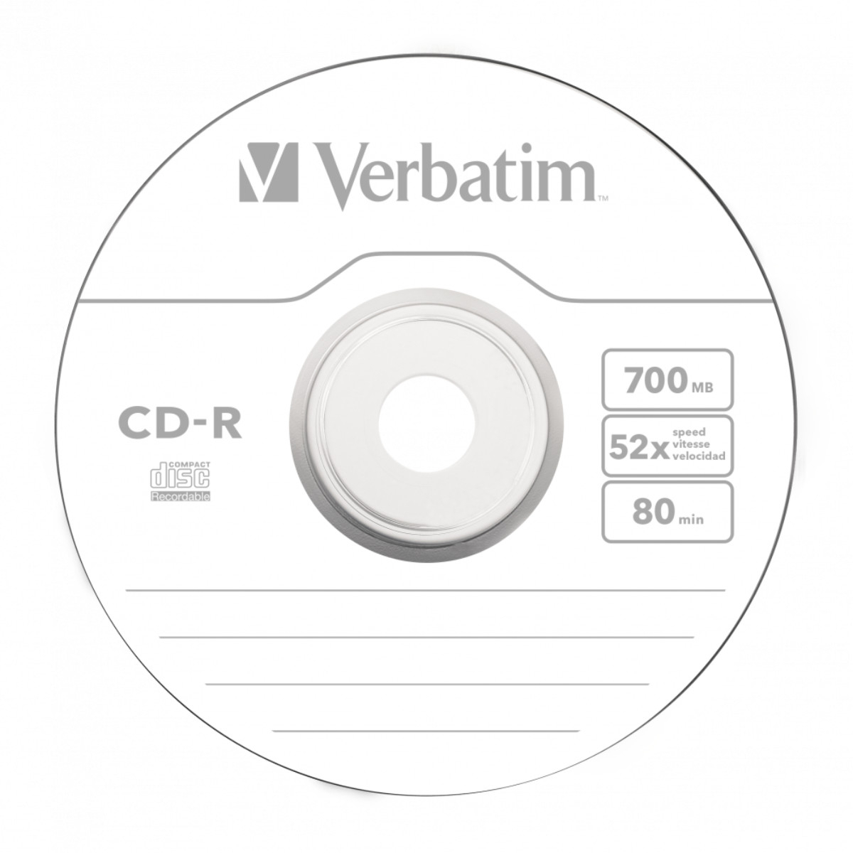 Set 50 CD-R 52X 700 Mb , Verbatim Extra Protection 43351 , inscriptibil , cu logo , ambalare cake box [5]
