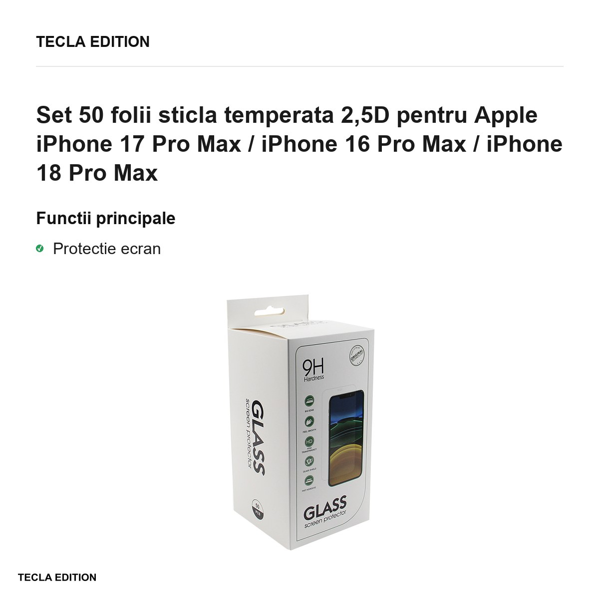 Set 50 folii sticla temperata 2,5D pentru Apple iPhone 17 Pro Max / iPhone 16 Pro Max / iPhone 18 Pro Max [2]