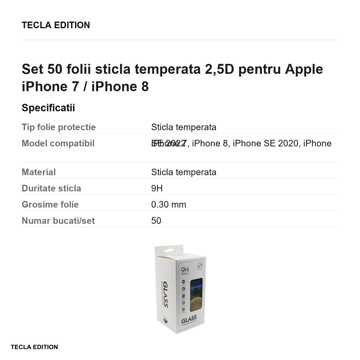 Set 50 folii sticla temperata 2,5D pentru Apple iPhone 7 / iPhone 8 [5]