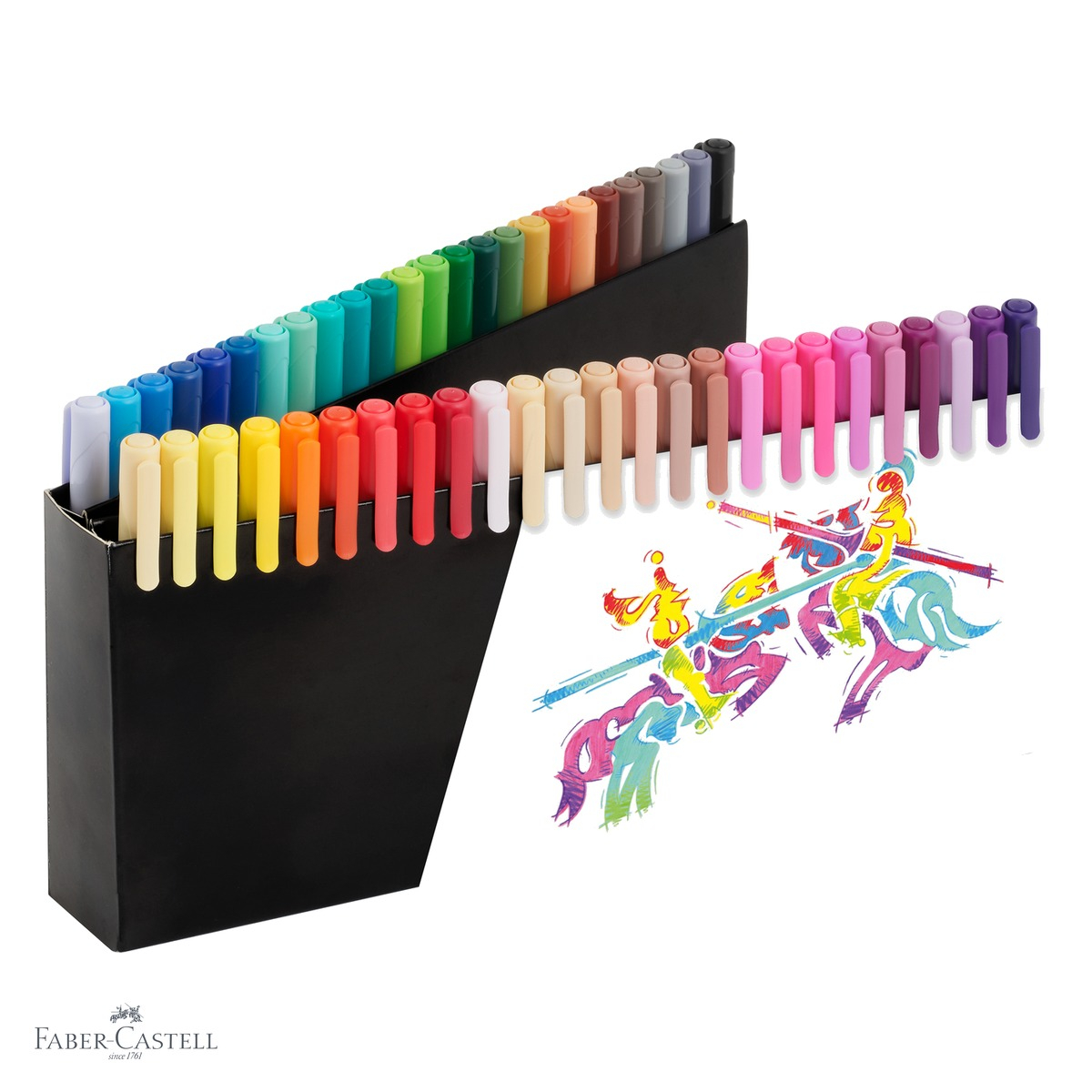 Set 50 markere cu varf pensula Faber-Castell Black Edition, culori stralucitoare, pentru desen si arta [4]