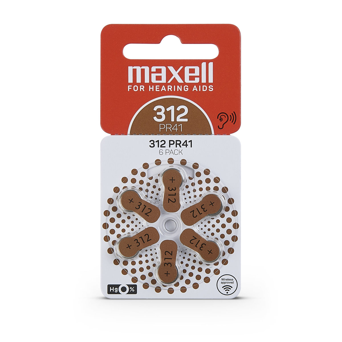 Set 6 baterii auditive PR41 ( 312 ) P312, Zinc Air, Maxell, maro, 1.45V, blister 6 bucati [4]