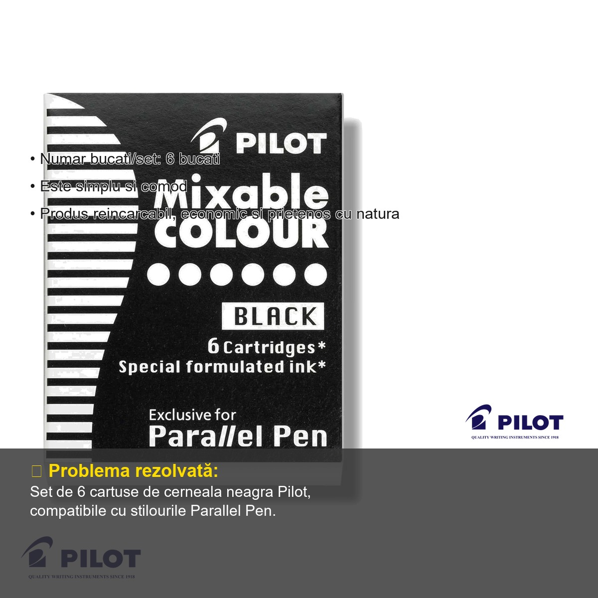 Set 6 cartuse cerneala neagra Pilot, compatibile Parallel Pen, reincarcare economica si ecologica [5]