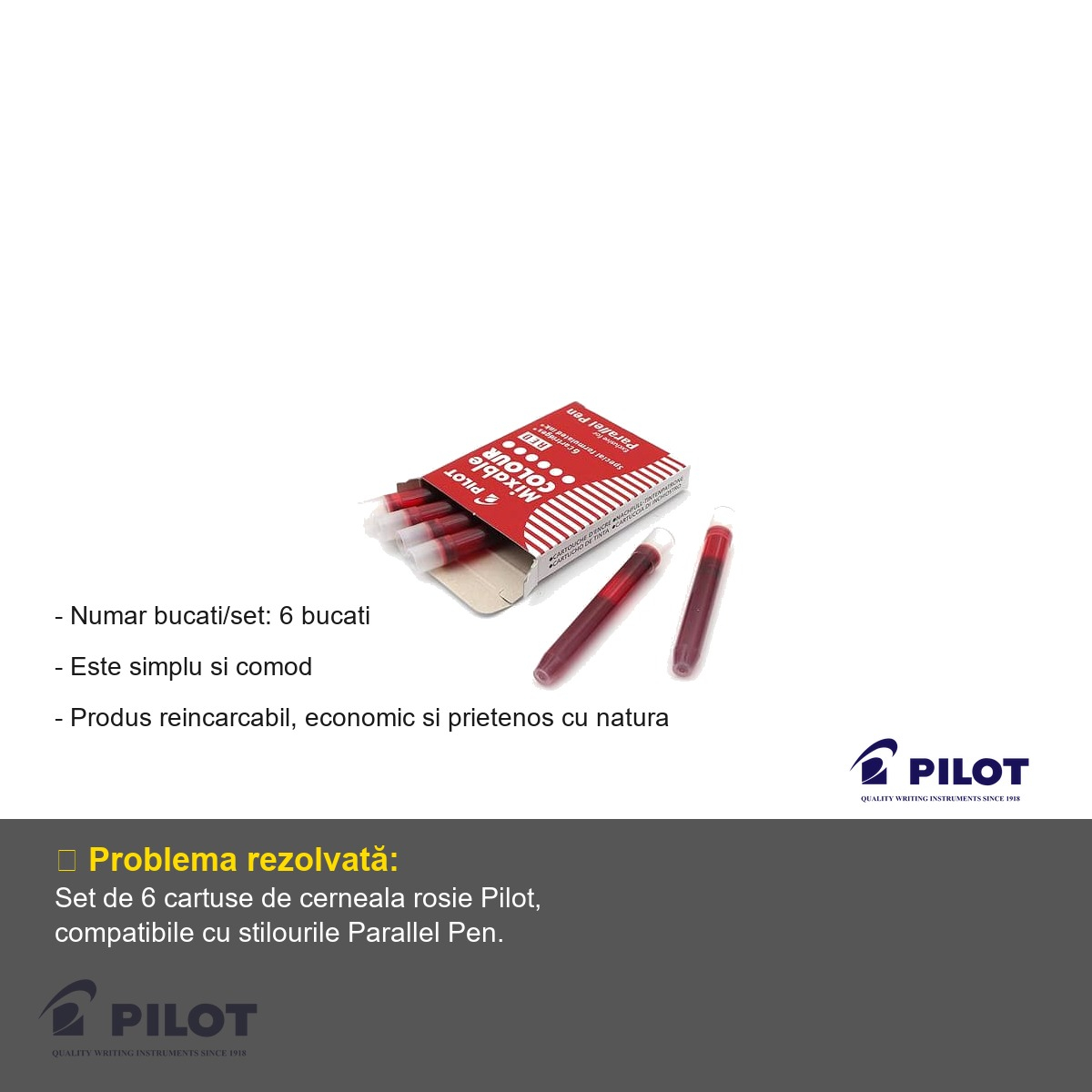 Set 6 cartuse cerneala rosie Pilot, compatibile Parallel Pen, reincarcare comoda si economica [3]