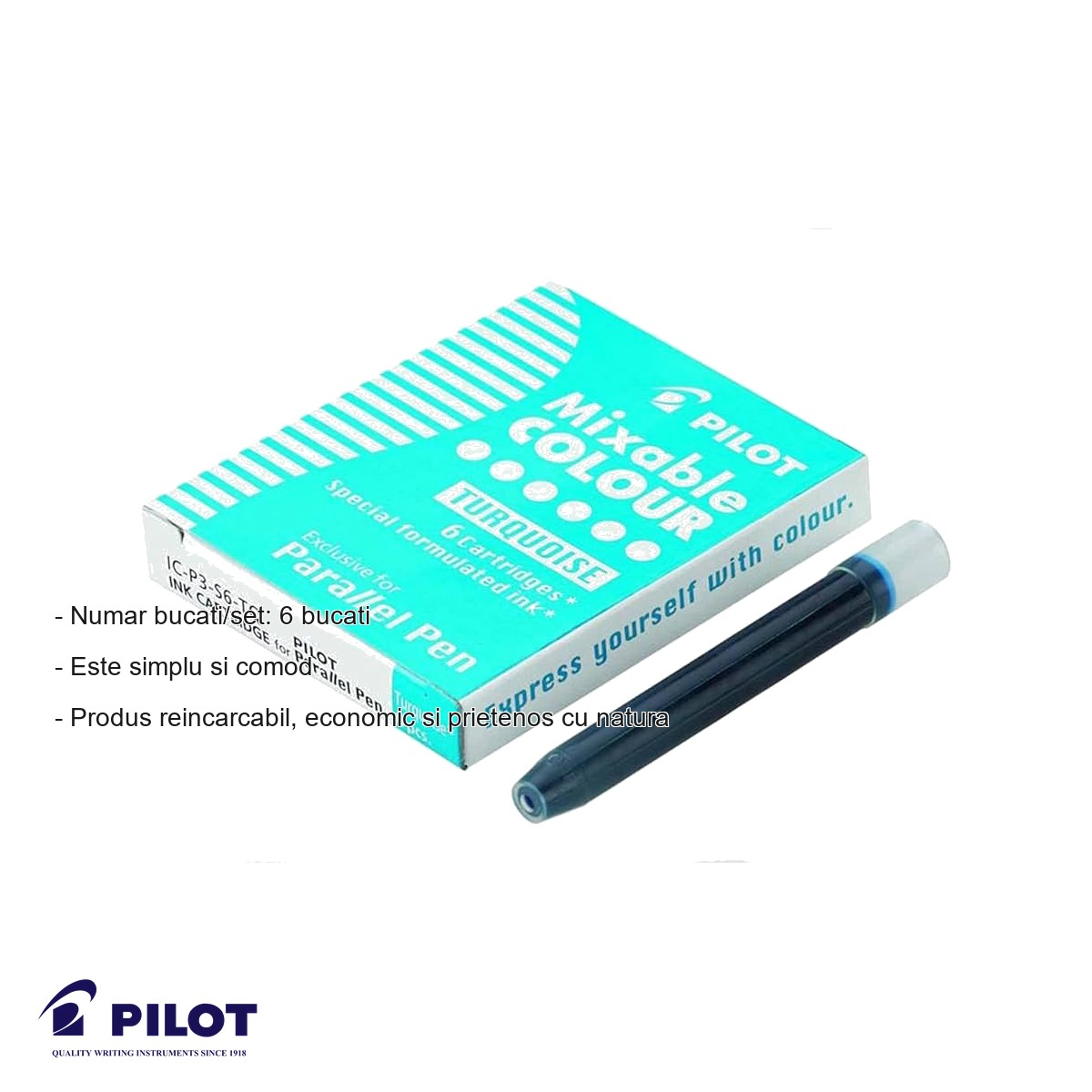 Set 6 cartuse cerneala turcoaz Pilot Parallel Pen, reincarcare economica si ecologica [4]