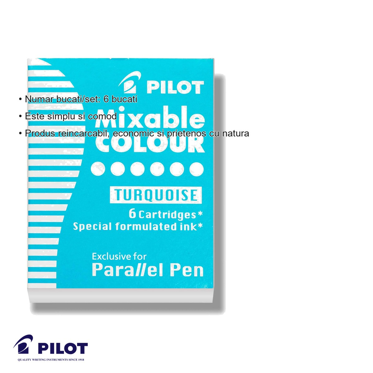 Set 6 cartuse cerneala turcoaz Pilot Parallel Pen, reincarcare economica si ecologica [6]