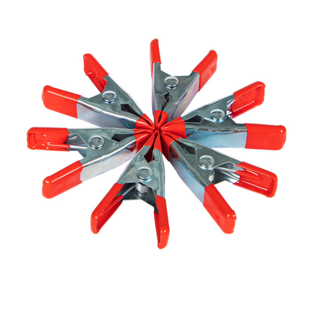 Set 6 cleme cu arc metalice pentru fixare, 41305, 52mm, cu protectie de cauciuc pe maner si suprafata de prindere, argintiu cu rosu [1]