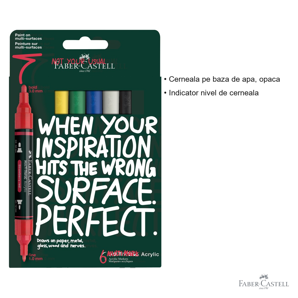 Set 6 markere acrilice Faber-Castell Multimark, varf dublu, culori de baza, pentru multiple suprafete [3]