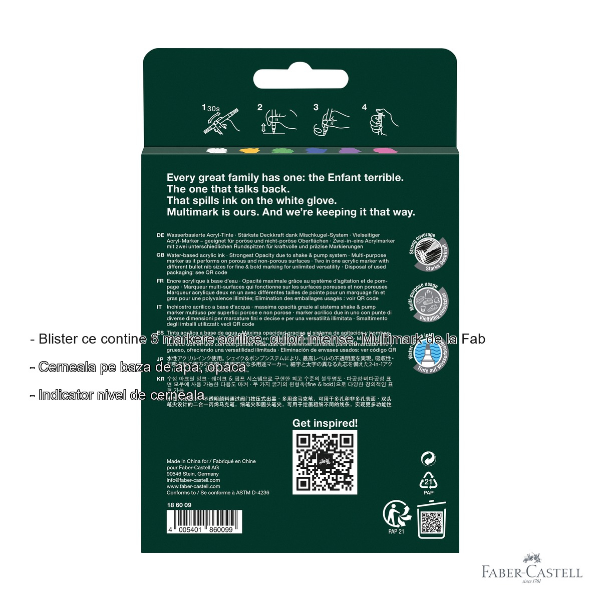 Set 6 markere acrilice Faber-Castell Multimark, varf dublu, culori intense, pentru multiple suprafete [2]