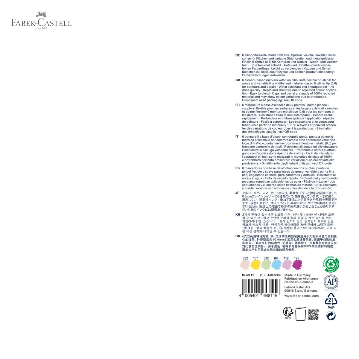 Set 6 markere cu 2 capete Faber-Castell Goldfaber Kawaii, cerneala alcool, pensula si fineliner, pentru desen artistic [5]