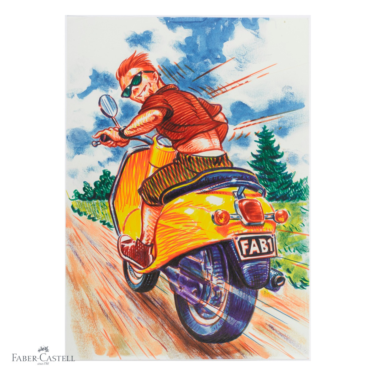 Set 6 markere cu pensula Faber-Castell Pitt Artist Pen, cerneala permanenta rezistenta la apa, culori de baza pentru desen si ilustratie [4]