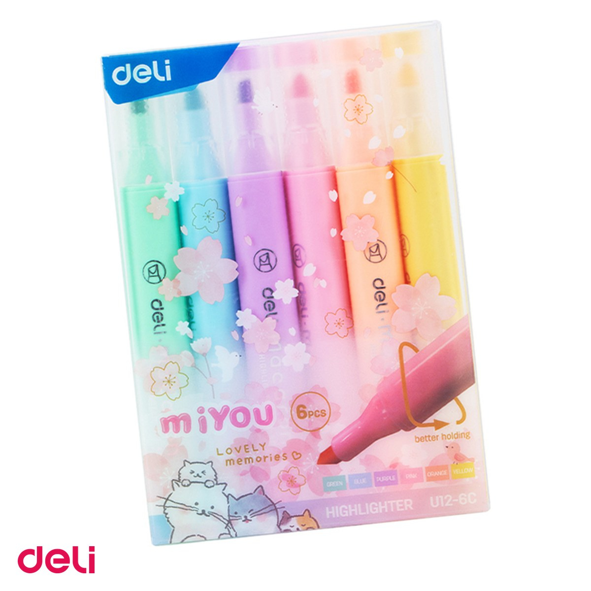 Set 6 markere cu varf rotund de 1-4mm, Deli, textmarker slim miyou macarons, scris asortat [1]