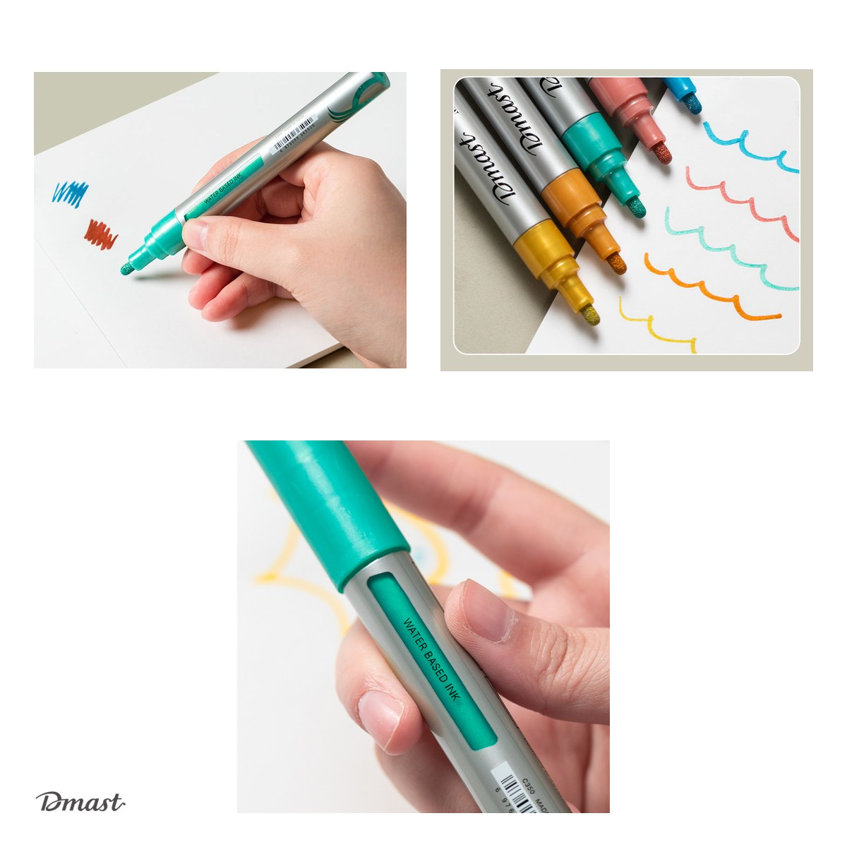 Set 6 markere cu varf rotund de 2 mm, Dmast by Pebeo, acrilice culori metalizate, scris asortate [4]