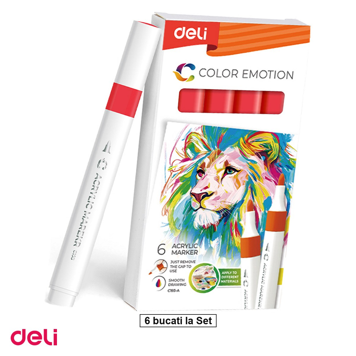 Set 6 markere cu varf rotund, Deli, acrilic color emotion, scris rosu [1]