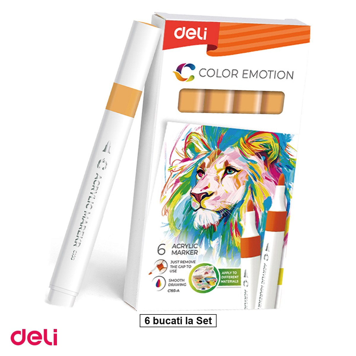 Set 6 markere cu varf rotund, Deli, acrilic galben color emotion, scris portocaliu [1]