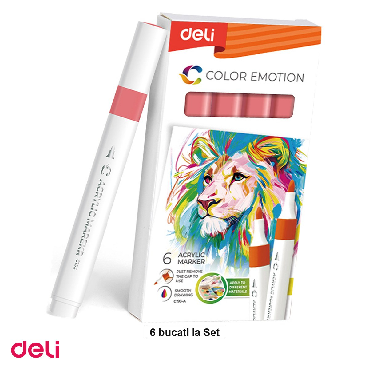 Set 6 markere cu varf rotund, Deli, acrilic inchis color emotion, scris portocaliu [1]