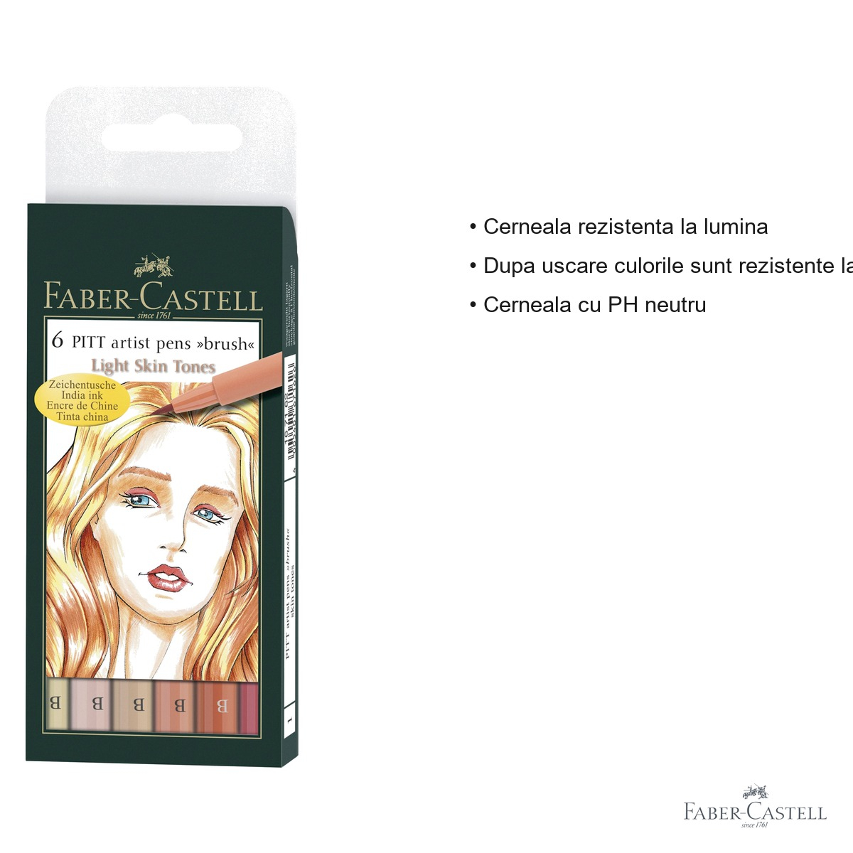 Set 6 markere Faber-Castell Pitt Artist Pen Brush, tonurile pielii, cerneala rezistenta la apa, pentru schite si ilustratie [3]