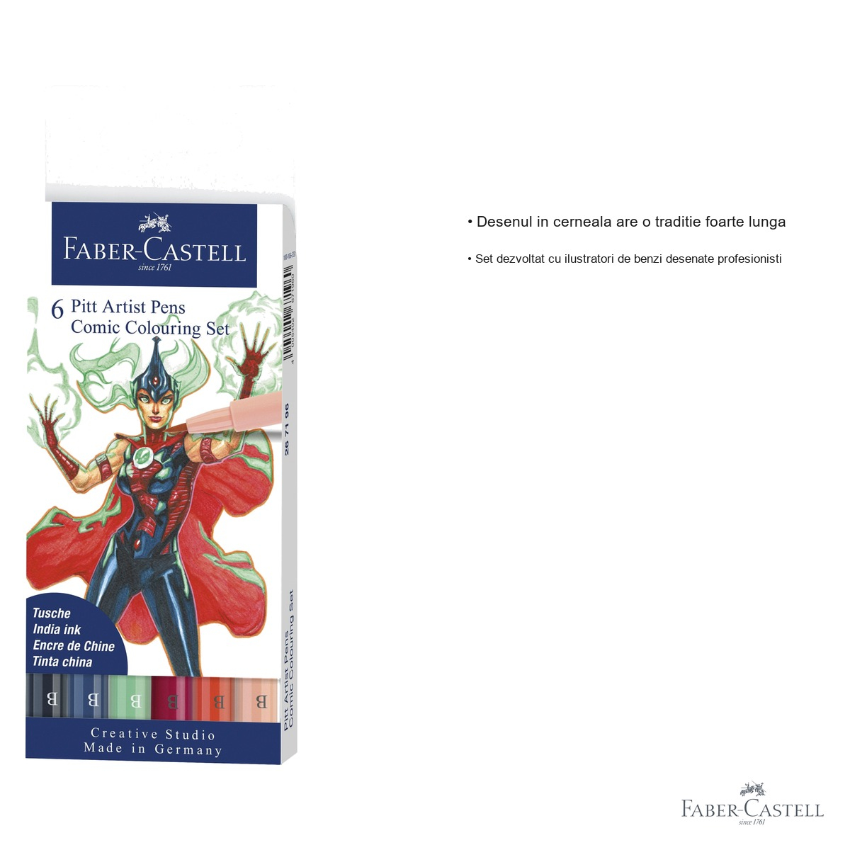 Set 6 markere Faber-Castell Pitt Artist Pen cu varf pensula, editie Comic, pentru ilustratie si benzi desenate [3]