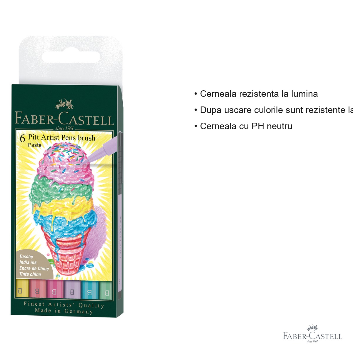 Set 6 markere Pitt Artist Pen Brush Faber-Castell, varf pensula, culori pastel pentru arta si ilustratie [3]