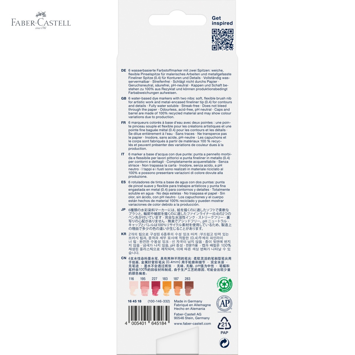 Set 6 markere solubile cu 2 capete Faber-Castell Goldfaber Boho, varf pensula si varf fin, pentru desen si ilustratie [5]