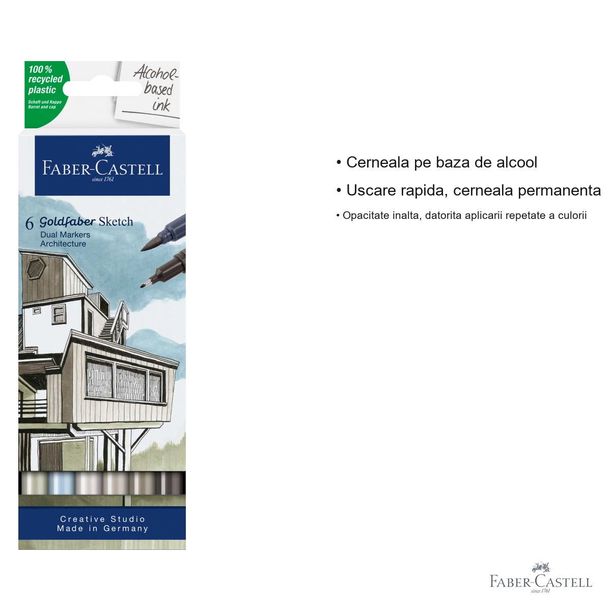 Set 6 sketch markere cu 2 capete Faber-Castell Goldfaber, cerneala pe baza de alcool, pentru design si ilustratie [3]