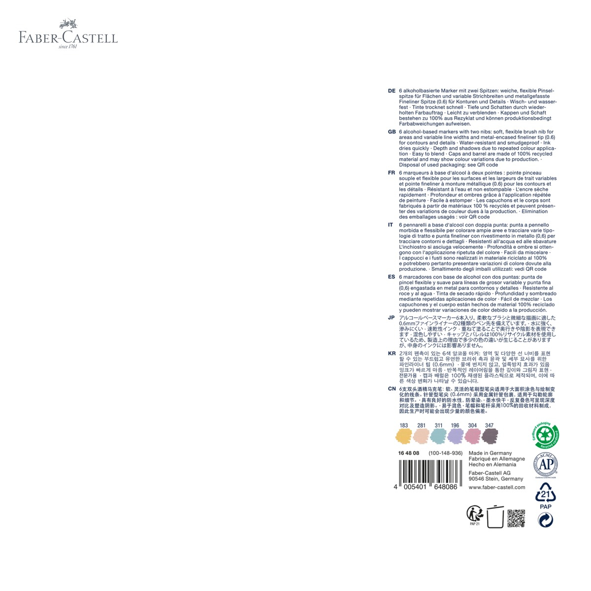 Set 6 sketch markere Faber-Castell Goldfaber, 2 capete (pensula + fineliner), culori fashion pentru desen si design [5]