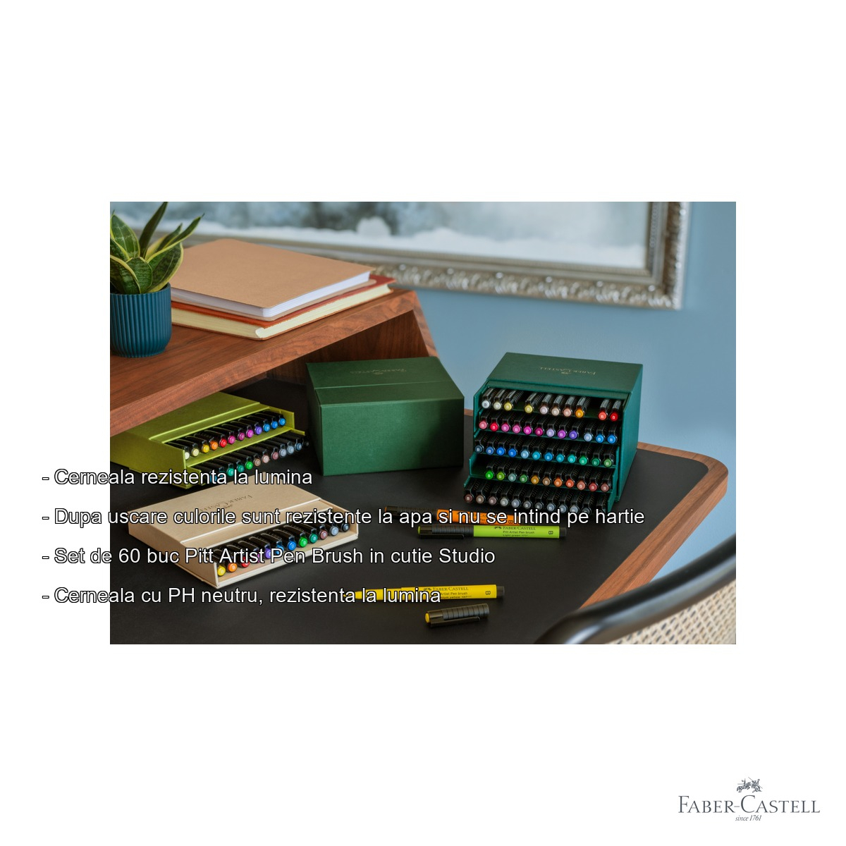 Set 60 markere Pitt Artist Pen Brush Faber-Castell, varf pensula, cutie Studio pentru artisti si designeri [2]