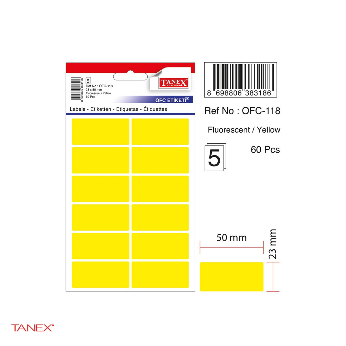 Set 600 etichete autoadezive Tanex, dreptunghiulare cu colturi rotunjite, 23x50 mm, 10 seturi, galbene [4]