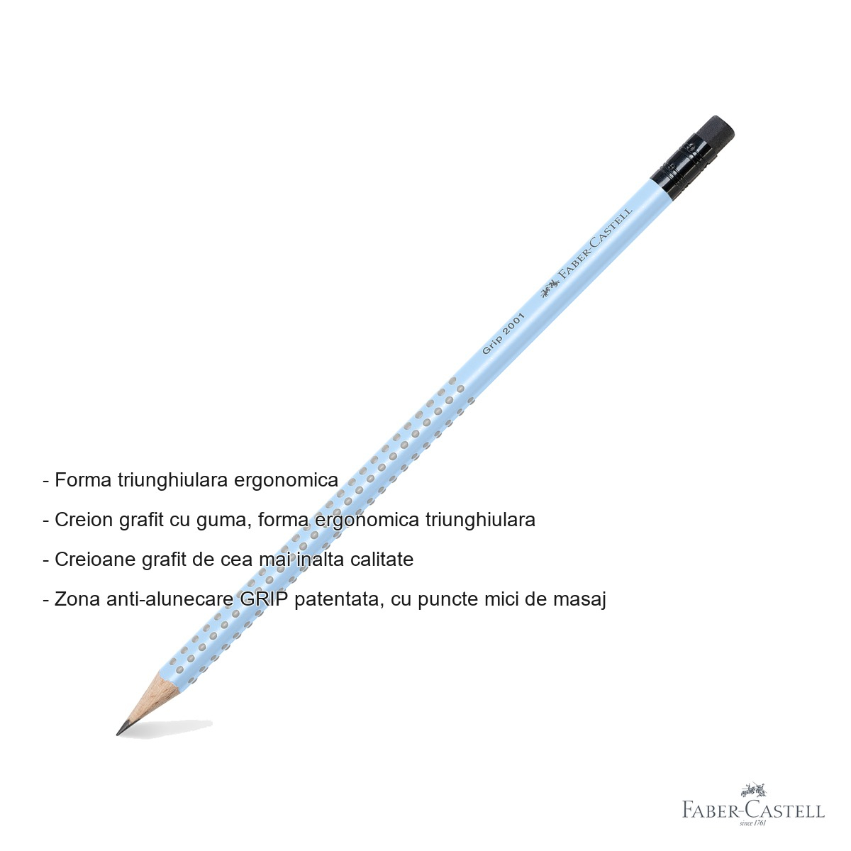 Set 72 creioane grafit Faber-Castell Grip 2001 HB cu guma, forma ergonomica triunghiulara, roz si albastru [3]