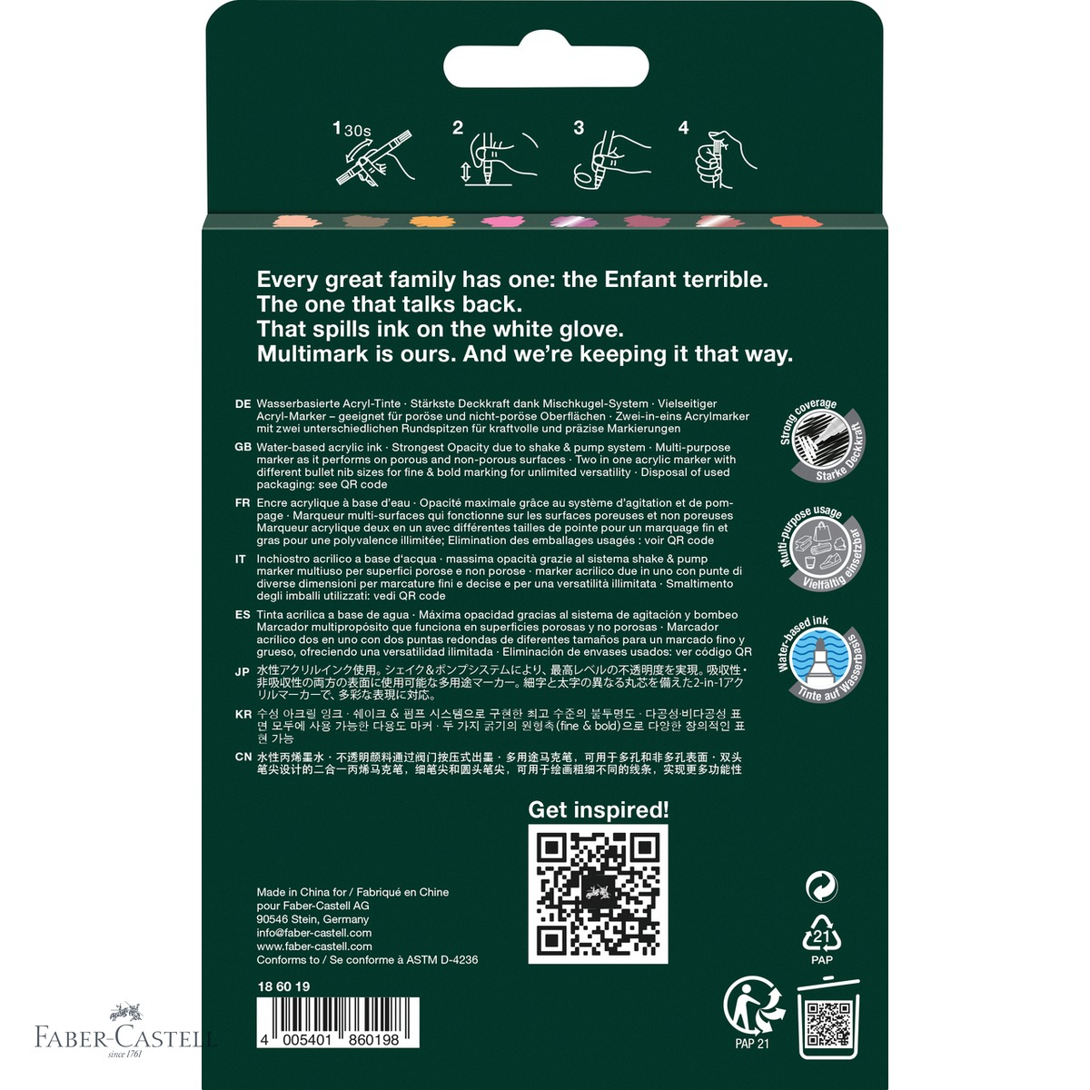 Set 8 markere acrilice Faber-Castell Multimark, tonuri calde, varf dublu, pentru arte si mestesuguri [4]