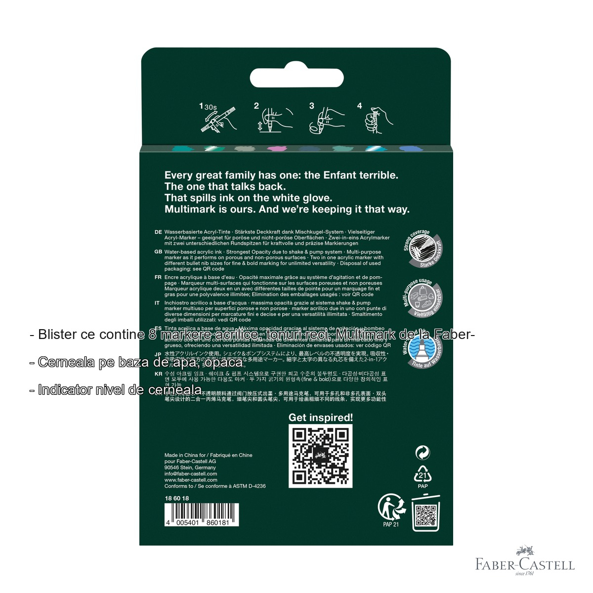 Set 8 markere acrilice Faber-Castell Multimark, tonuri reci, varf dublu, pentru suprafete multiple [2]