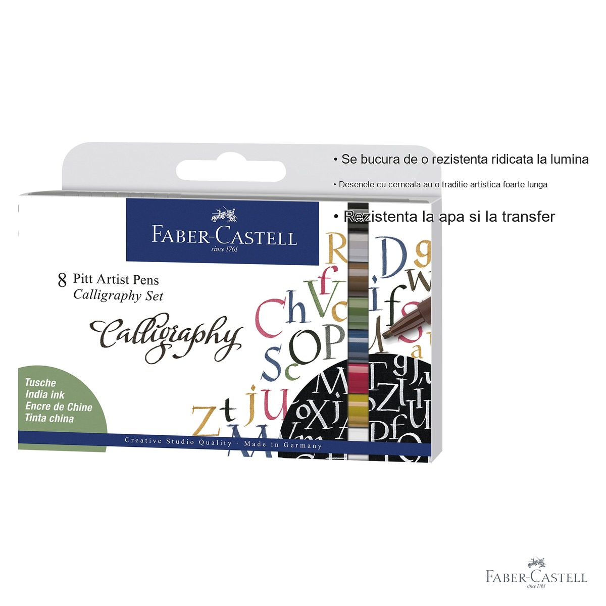 Set 8 markere caligrafice Faber-Castell Pitt Artist Pen, varf caligrafic 2.5 mm, cerneala pigmentata rezistenta [3]