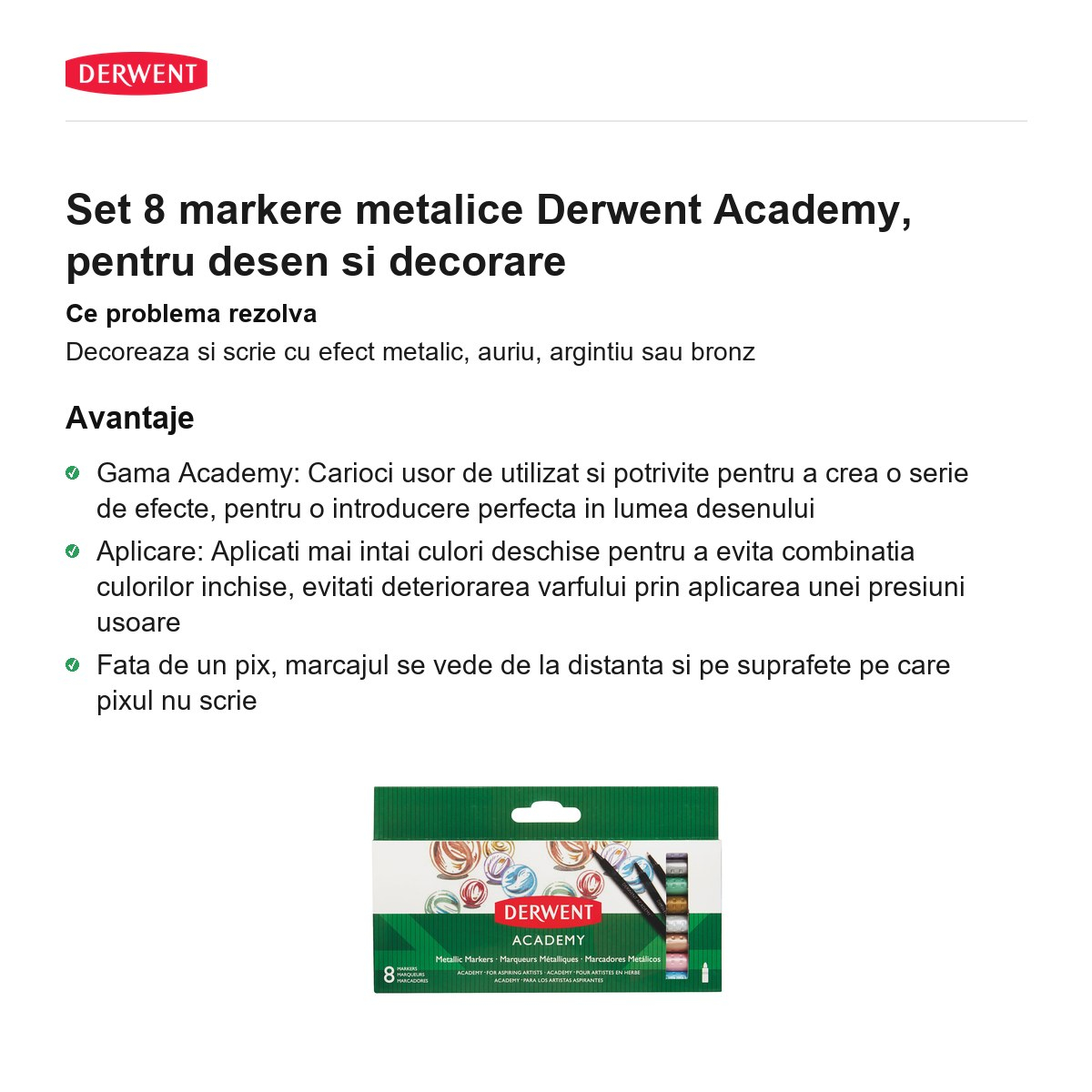 Set 8 markere metalice Derwent Academy, pentru desen si decorare [2]