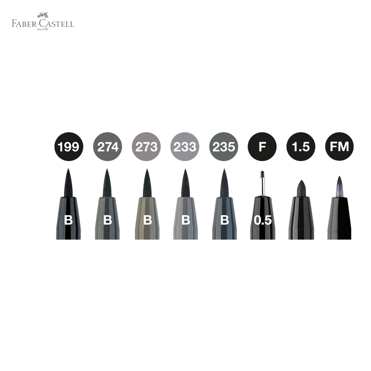 Set 8 markere Pitt Artist Pen Faber-Castell, negru si gri, varf pensula flexibila, pentru schite si ilustratii [5]