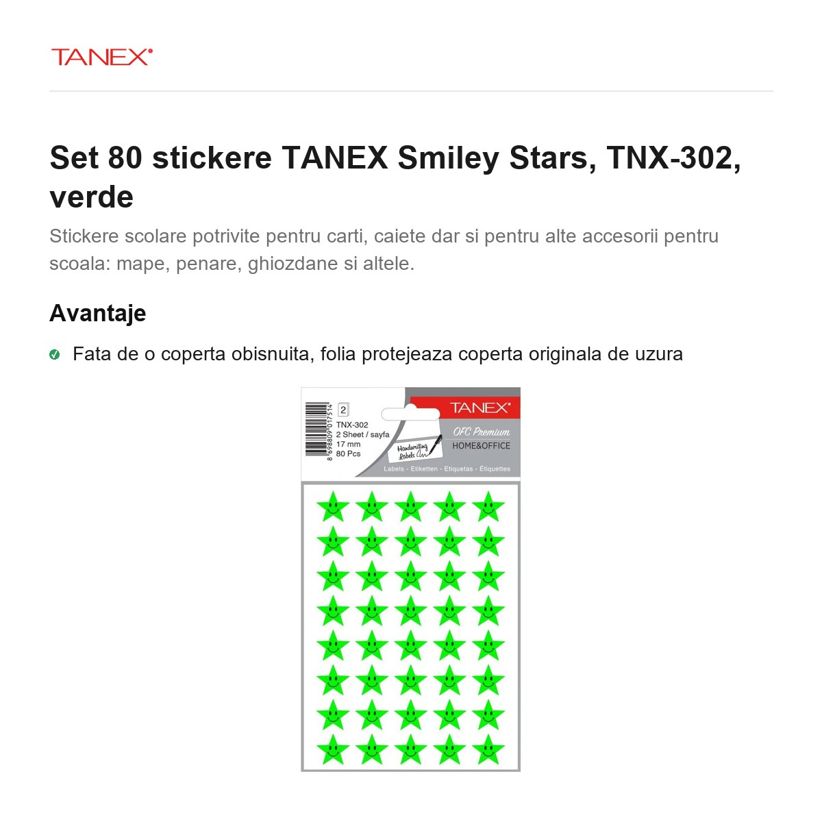 Set 80 stickere TANEX Smiley Stars, TNX-302, verde [2]