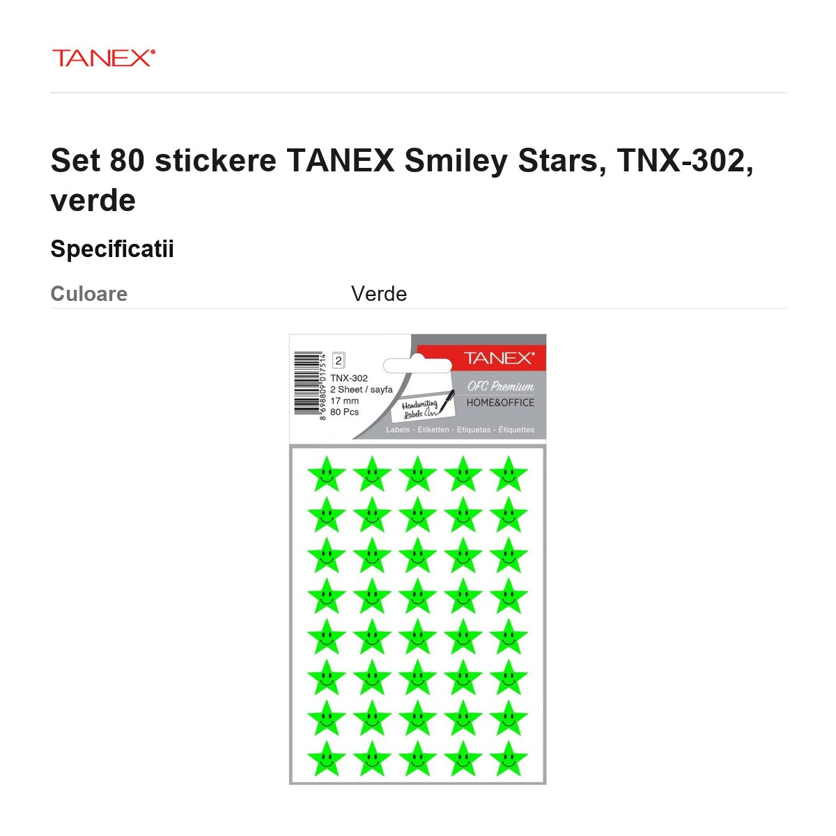 Set 80 stickere TANEX Smiley Stars, TNX-302, verde [3]