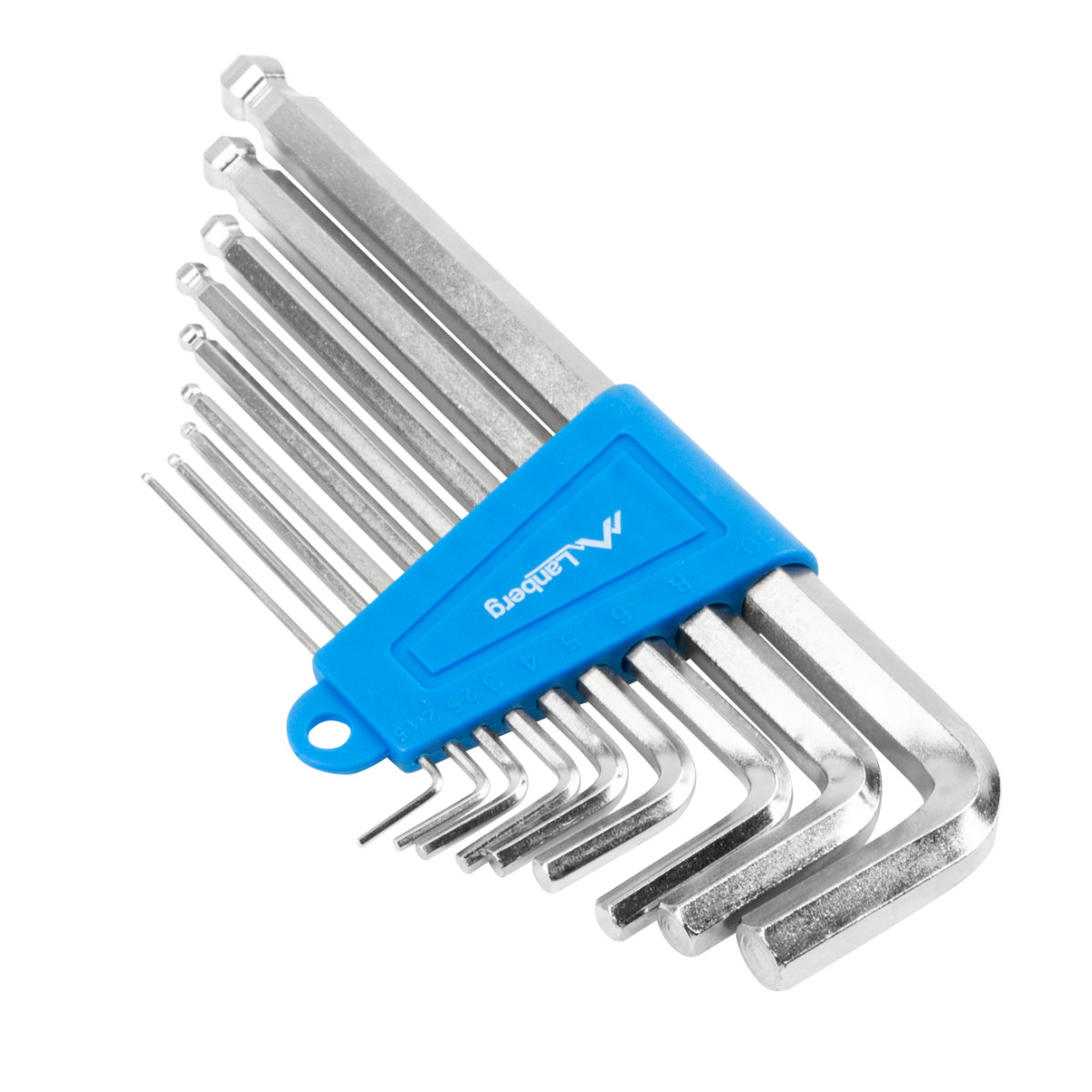 Set 9 chei hexagonale ''Allen'' tip imbus, Lanberg 41976, cu capat sferic, 1.5 / 2 / 2.5 / 3 / 4 / 5 / 6 / 8 / 10 mm, lungime 75 - 170 mm [1]