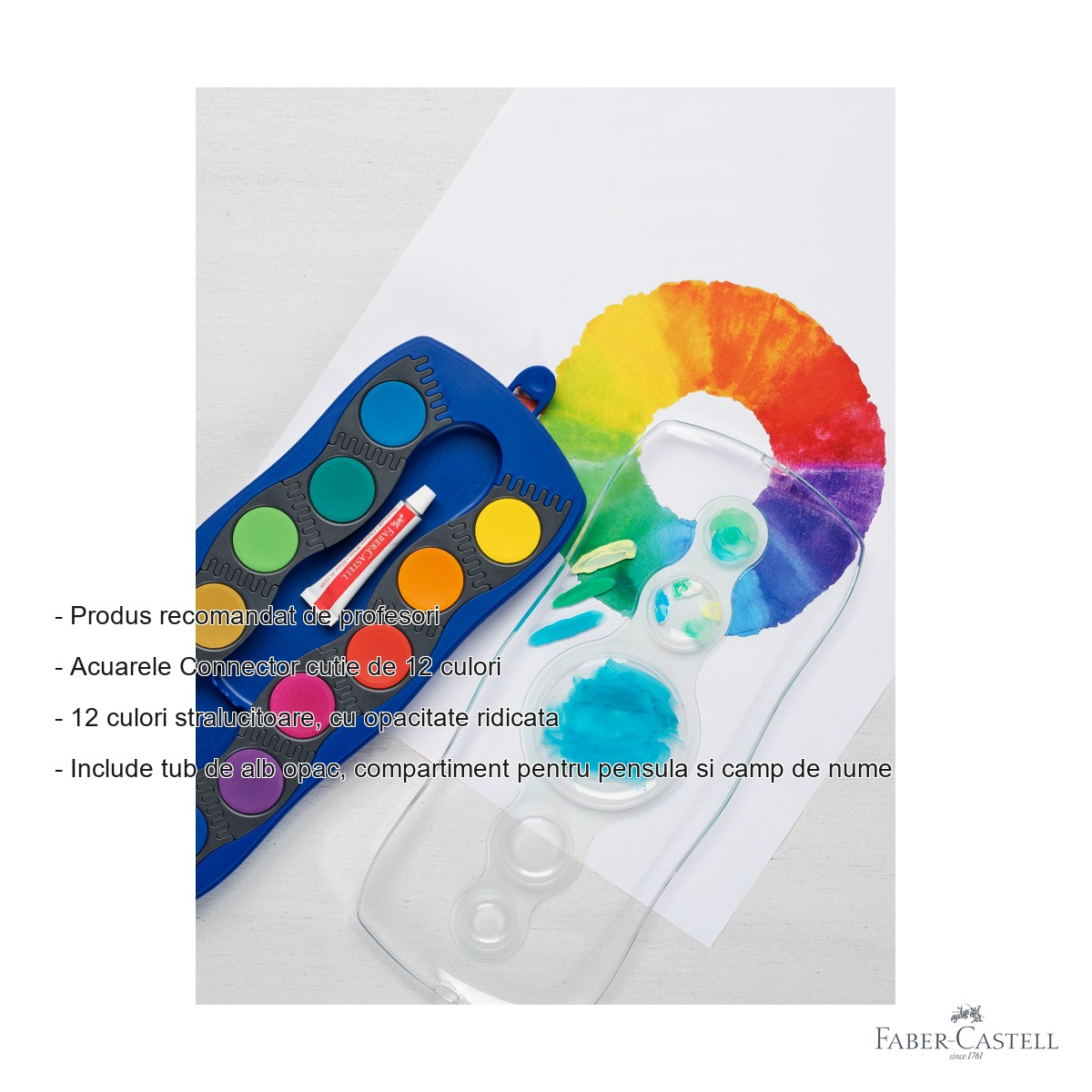 Set acuarele Faber-Castell Connector 12 culori albastre, cu pensula inclusa, pentru scoala [4]