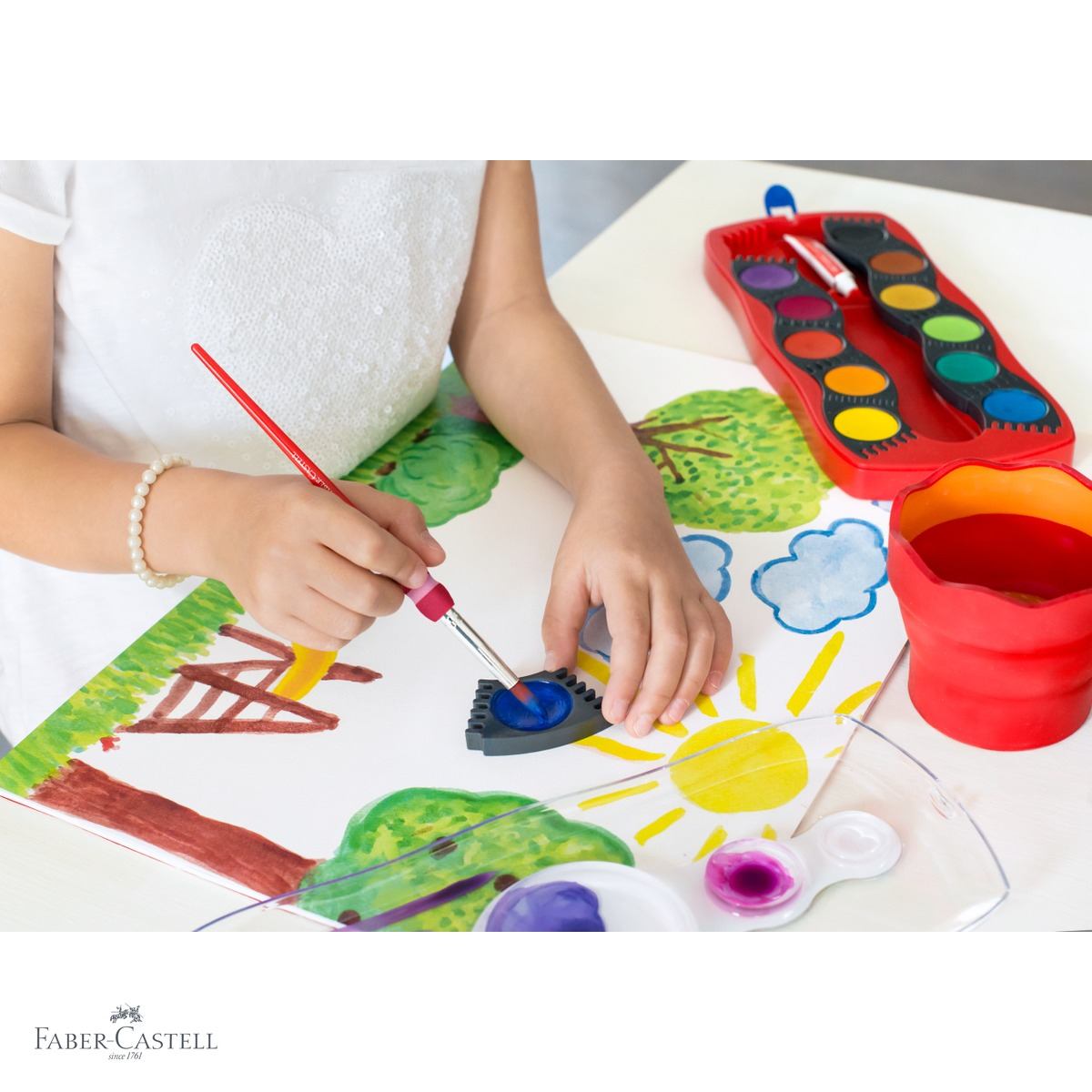 Set acuarele Faber-Castell Connector, 12 culori luminoase cu tub alb inclus, pentru copii si scolari [7]